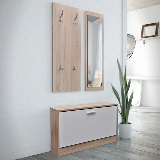 Scarpiera in Legno Set 3 in 1 Rovere e Bianco - homemem39