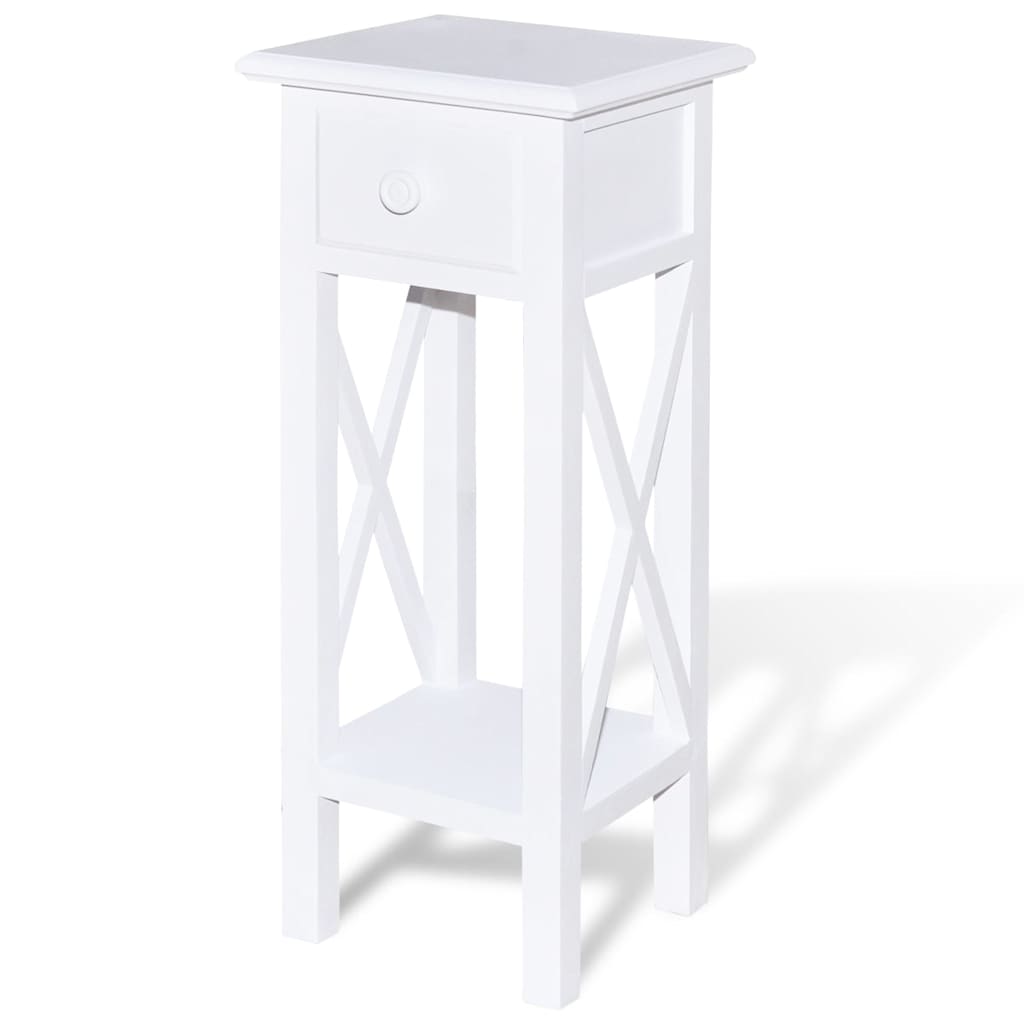 Tavolino Laterale con Cassetto Bianco