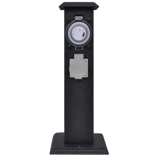Presa Elettrica da Giardino a Pilastro Nero con Timer - homemem39