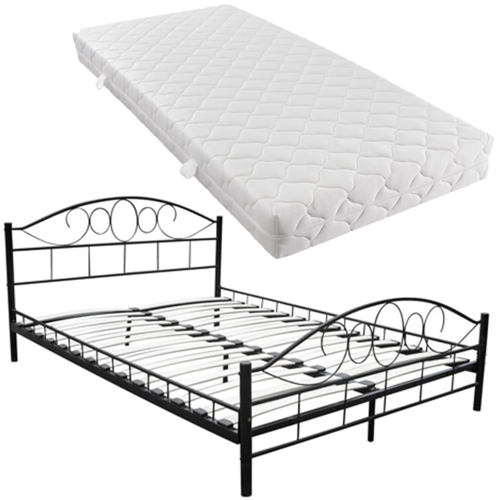 Letto con Materasso Nero in Metallo 180x200 cm | homemem39