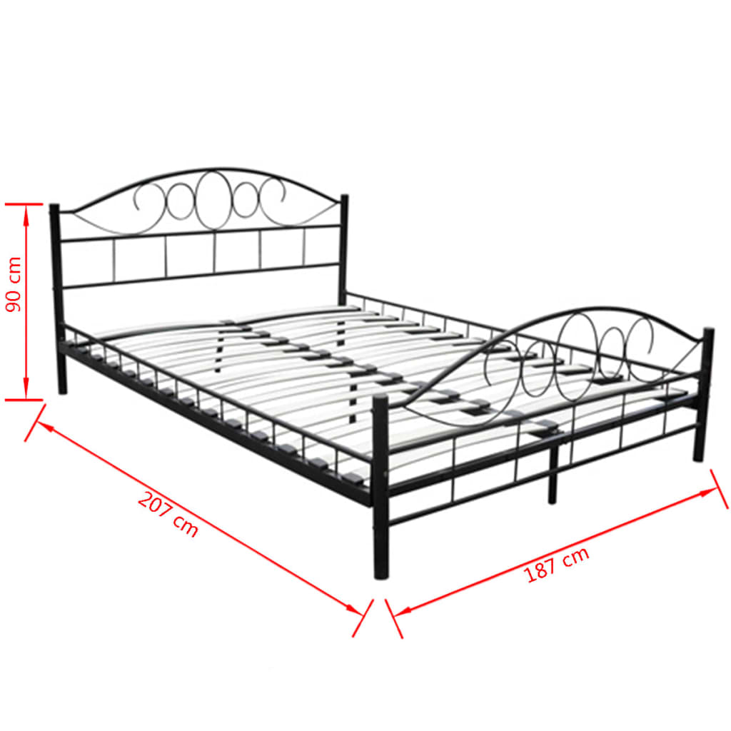 Letto con Materasso Nero in Metallo 180x200 cm | homemem39