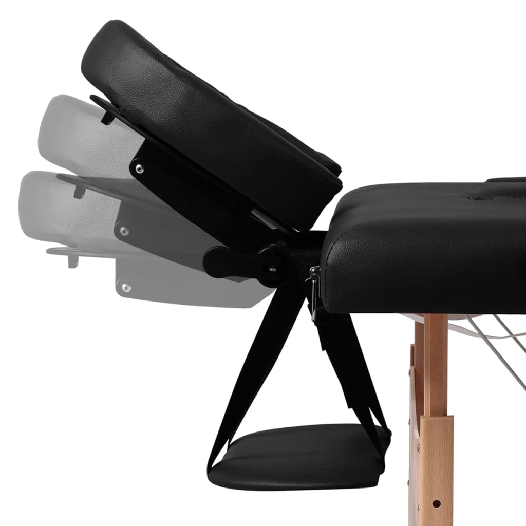 Lettino Pieghevole da Massaggio Nero 3 Zone con Telaio Legno | homemem39