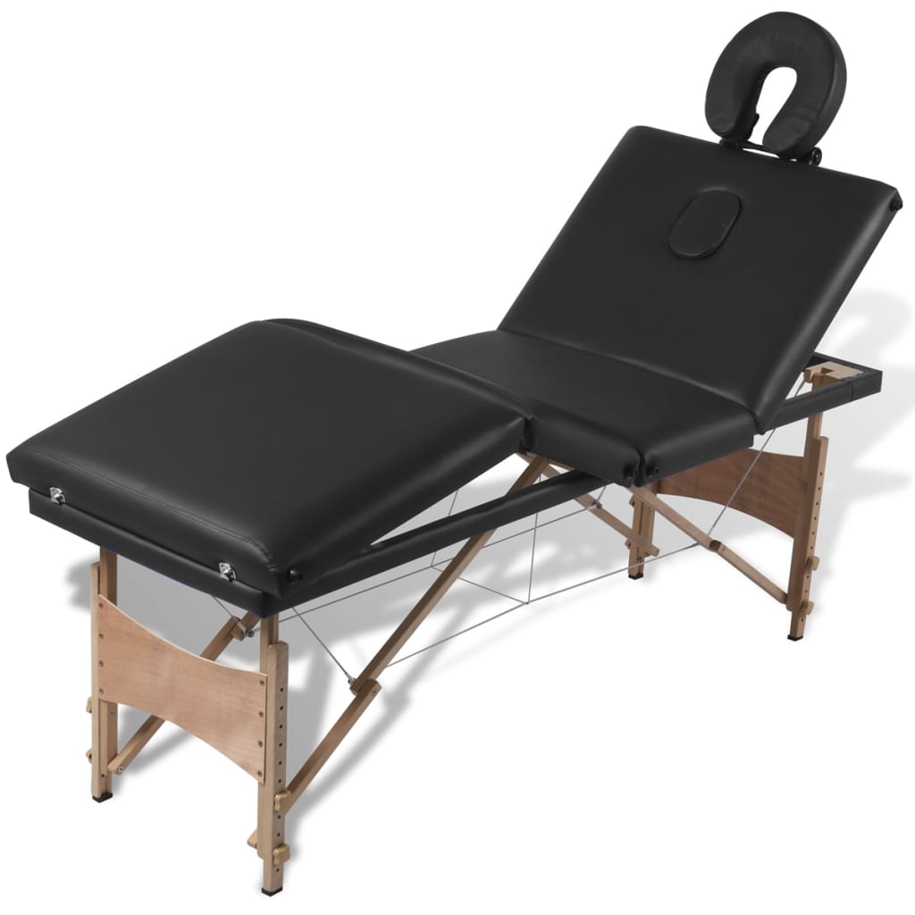 Lettino Pieghevole da Massaggio Nero 4 Zone con Telaio Legno | homemem39