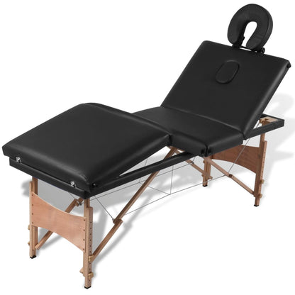 Lettino Pieghevole da Massaggio Nero 4 Zone con Telaio Legno | homemem39