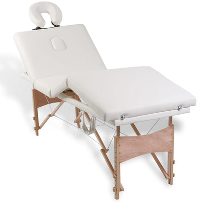 Lettino Pieghevole da Massaggio Crema 4 Zone con Telaio Legno | homemem39