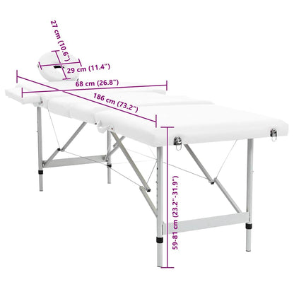 Lettino Massaggio Pieghevole Bianco Crema 4 Zone con Telaio Alluminio | homemem39