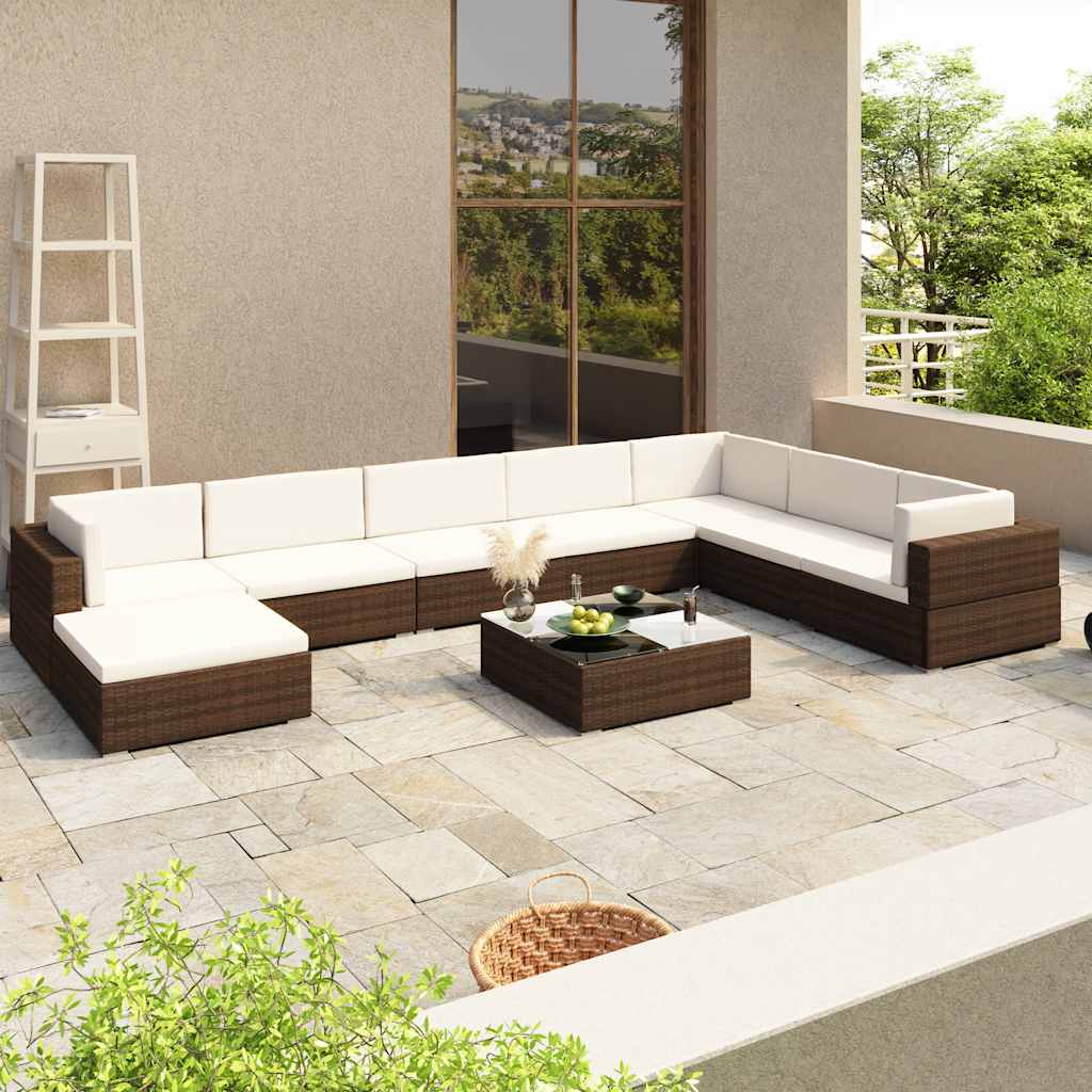 Set Divani da Giardino 8 pz con Cuscini in Polyrattan Marrone - homemem39