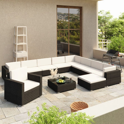 Set Divani da Giardino 12 pz con Cuscini in Polyrattan Nero - homemem39