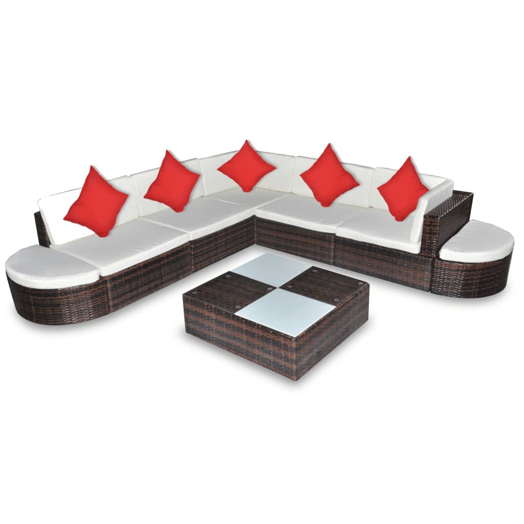 Set Divani da Giardino 8 pz con Cuscini in Polyrattan Marrone - homemem39