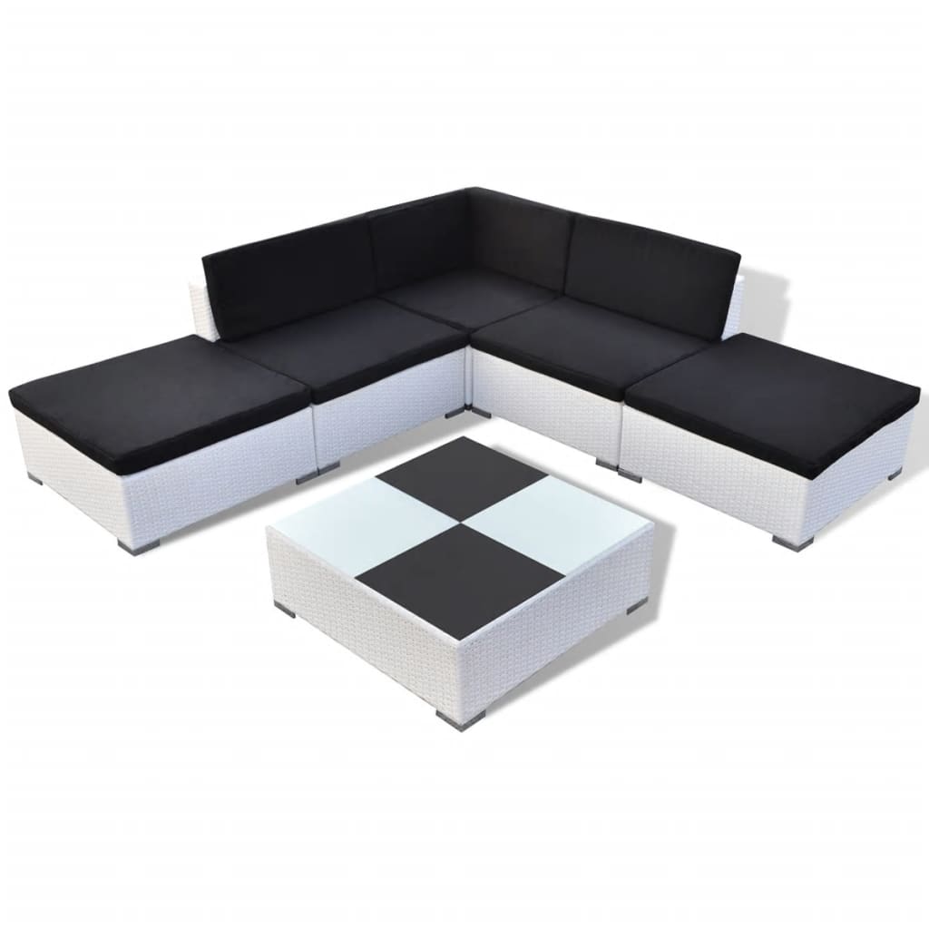 Set Divani da Giardino 6 pz con Cuscini in Polyrattan Bianco - homemem39