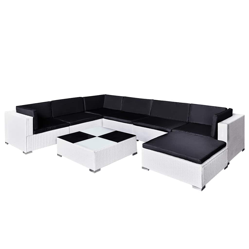 Set Divani da Giardino 8 pz con Cuscini in Polyrattan Bianco - homemem39