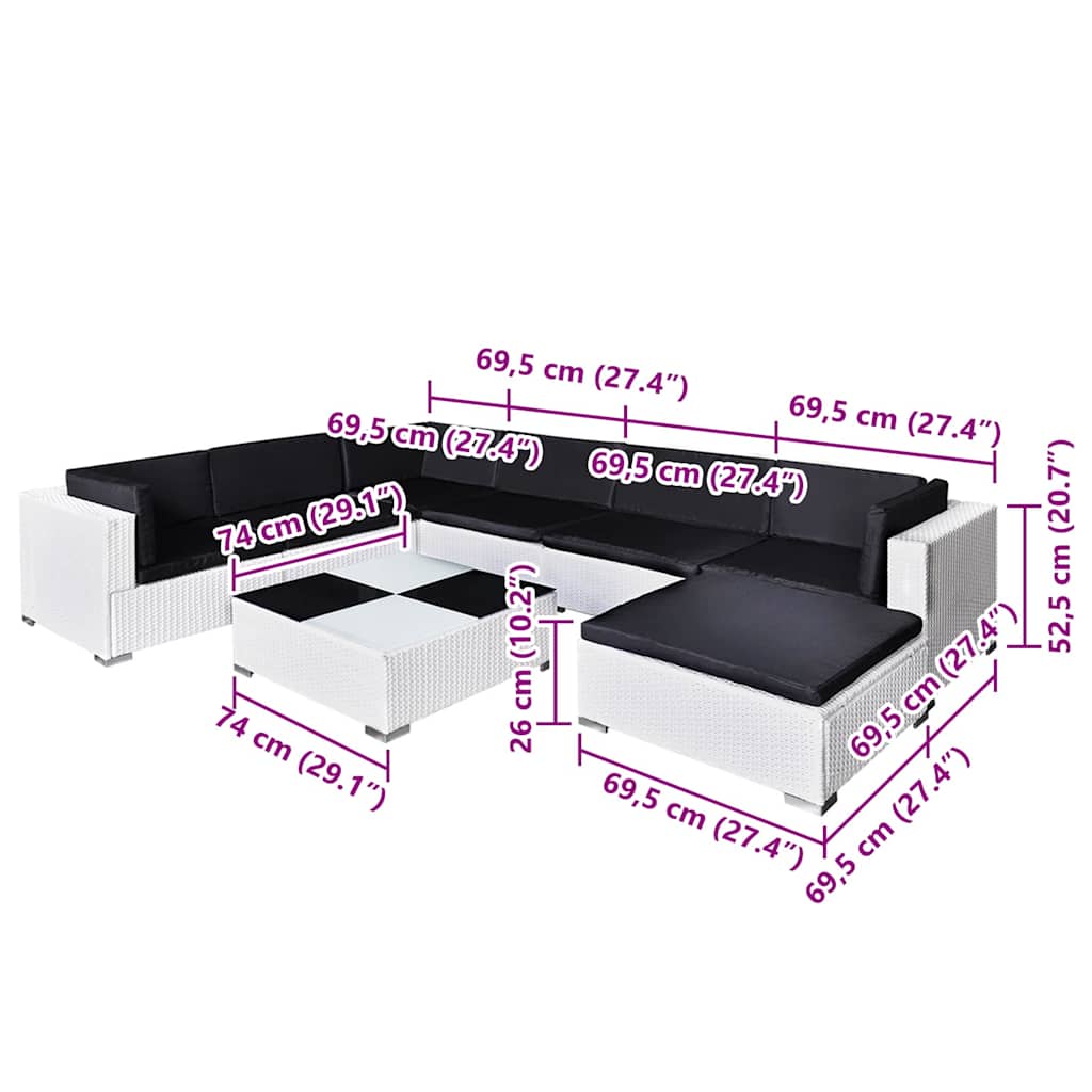 Set Divani da Giardino 8 pz con Cuscini in Polyrattan Bianco - homemem39