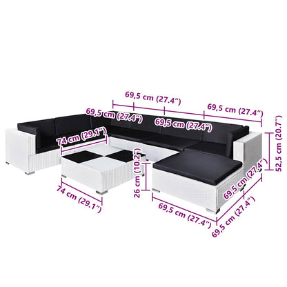 Set Divani da Giardino 8 pz con Cuscini in Polyrattan Bianco - homemem39