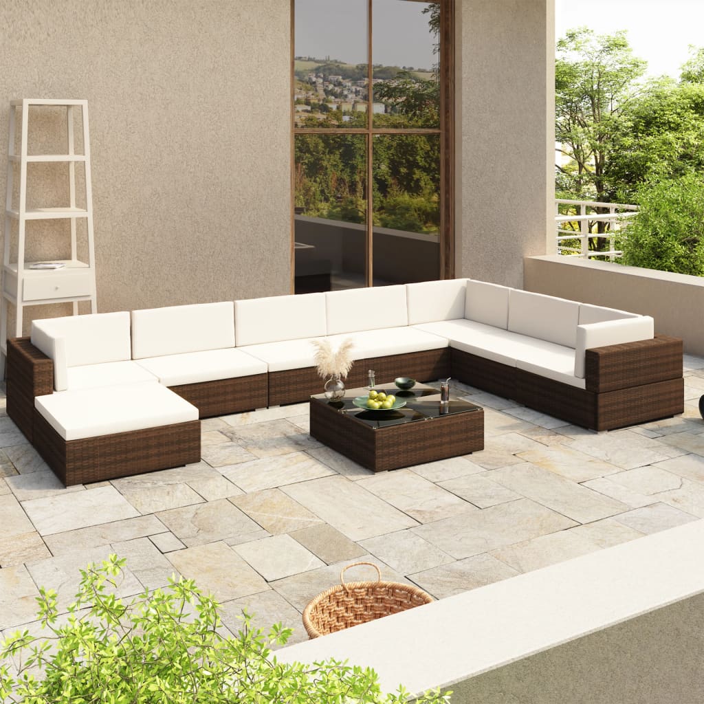Set Divani da Giardino 8 pz con Cuscini in Polyrattan Marrone - homemem39