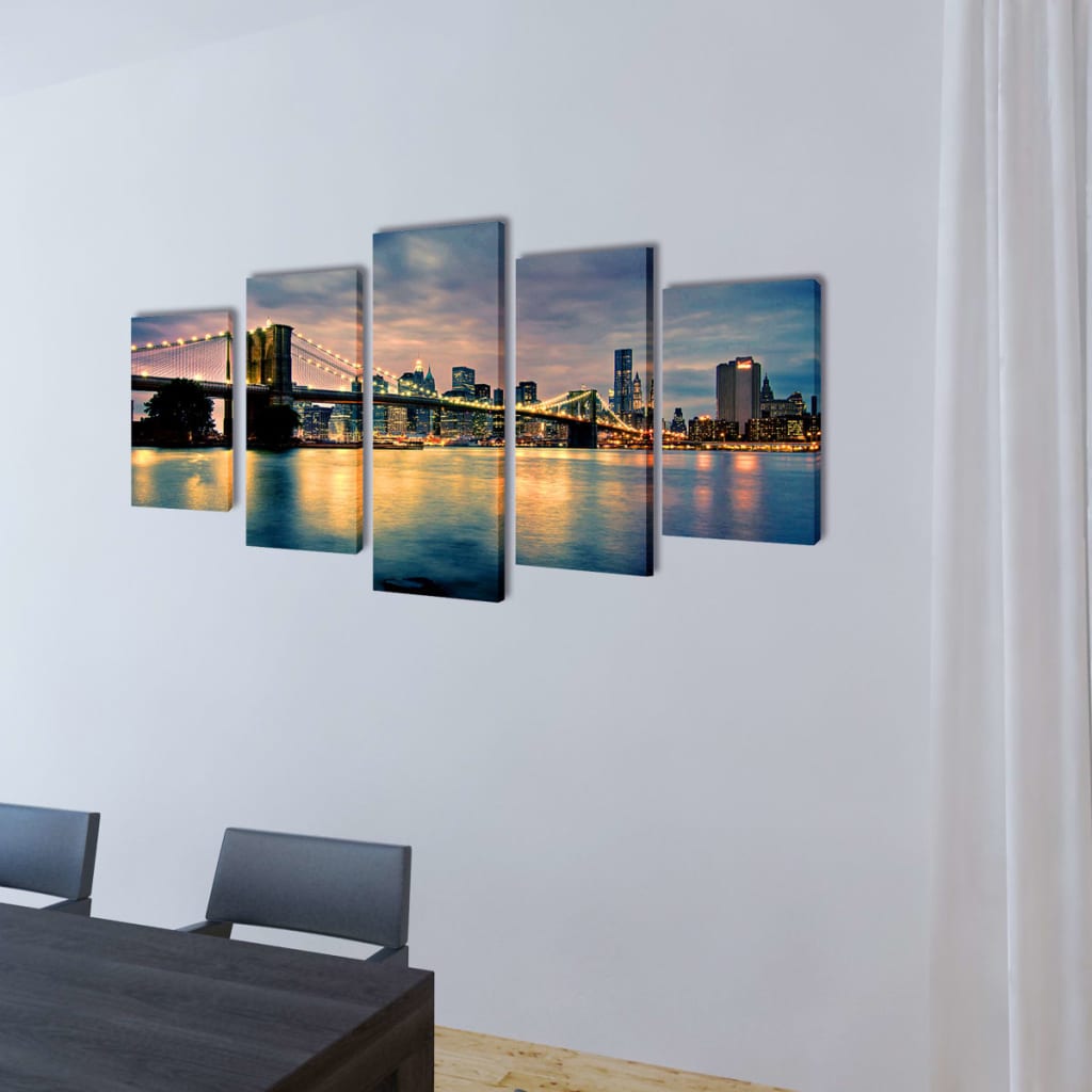 Set Stampa su Tela da Muro Vista Ponte di Brooklyn 200x100 cm - homemem39