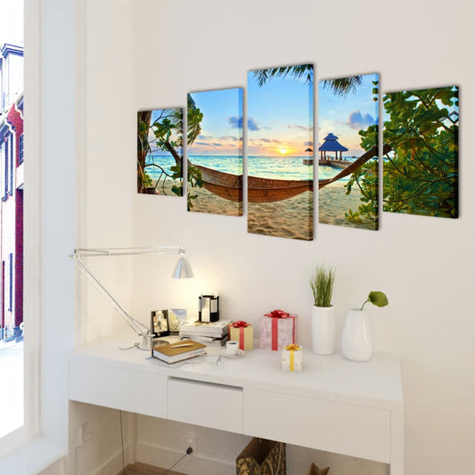 Stampa su Tela da Muro Spiaggia di Sabbia con Amaca 100x50 cm - homemem39