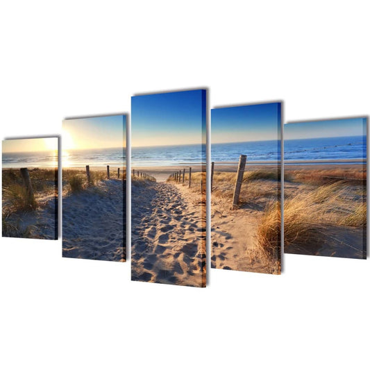 5 pz Set Stampa su Tela da Muro Spiaggia di Sabbia 100 x 50 cm - homemem39