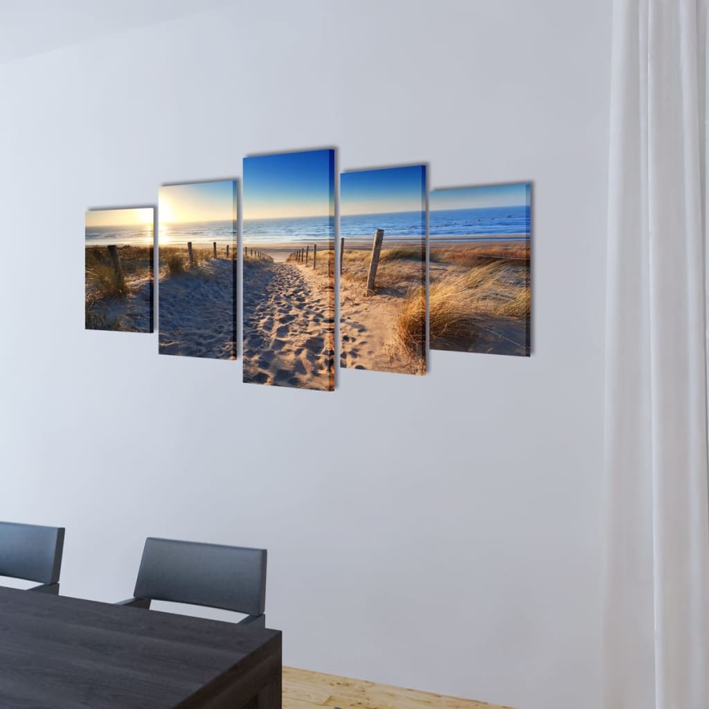 5 pz Set Stampa su Tela da Muro Spiaggia di Sabbia 100 x 50 cm - homemem39