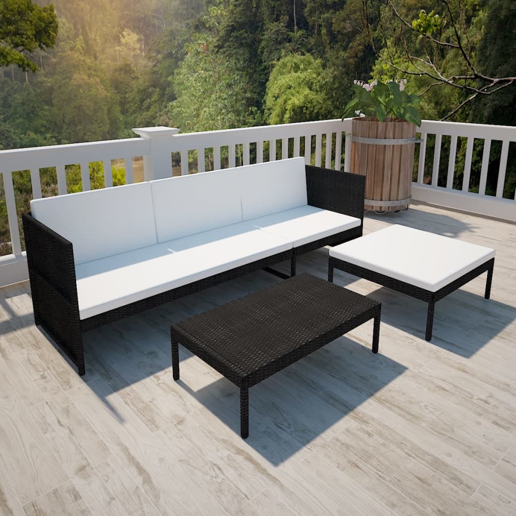 Set Divani da Giardino 3 pz con Cuscini in Polyrattan Nero - homemem39