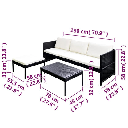 Set Divani da Giardino 3 pz con Cuscini in Polyrattan Nero - homemem39