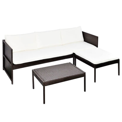 Set Salotto da Giardino 3pz con Cuscini in Polyrattan Marrone - homemem39