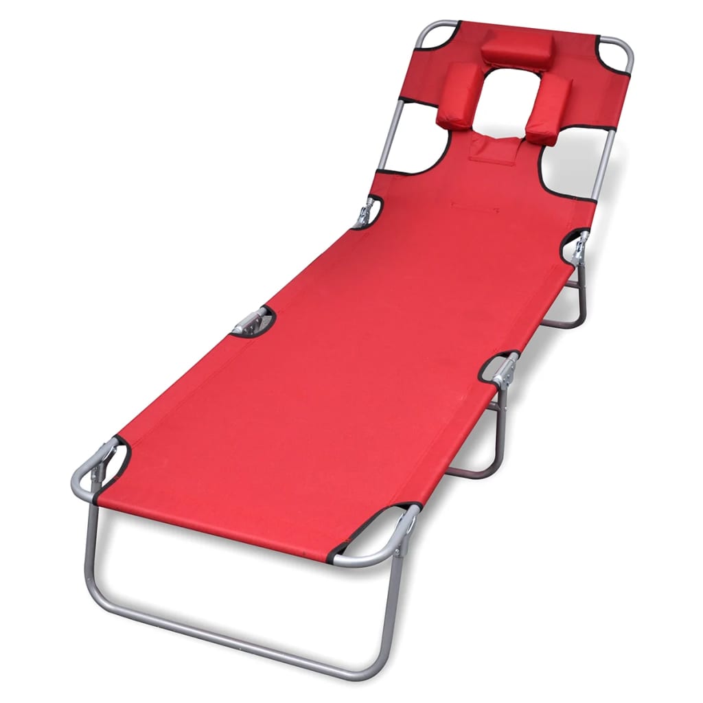 Folding Sun Lounger Headrest Red Painted Steel