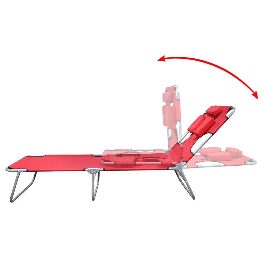 Folding Sun Lounger Headrest Red Painted Steel