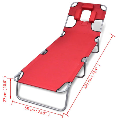 Folding Sun Lounger Headrest Red Painted Steel