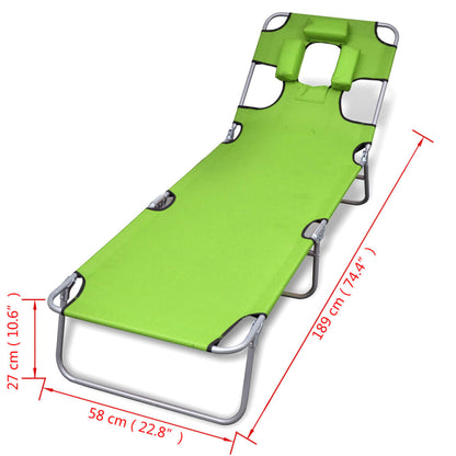 Lettino da Sole Pieghevole Poggiatesta Acciaio Verniciato Verde - homemem39