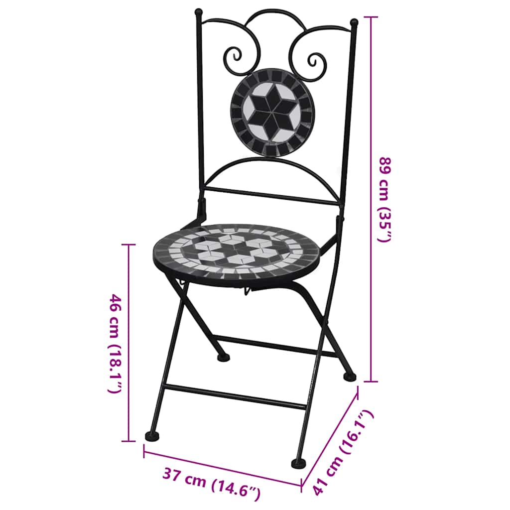 Sedie da Bistrot Pieghevoli 2 pz in Ceramica Nero e Bianco - homemem39