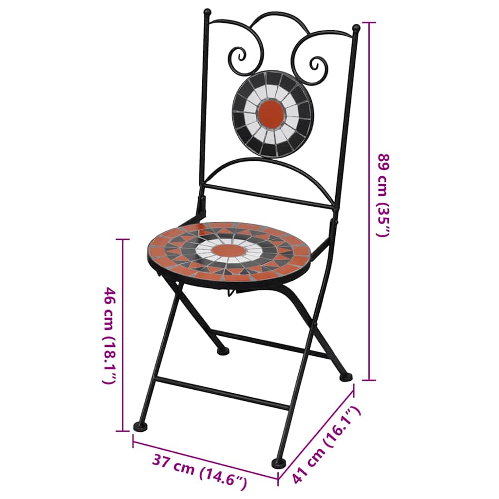 Sedie da Bistrot Pieghevoli 2 pz Ceramica Terracotta e Bianco - homemem39