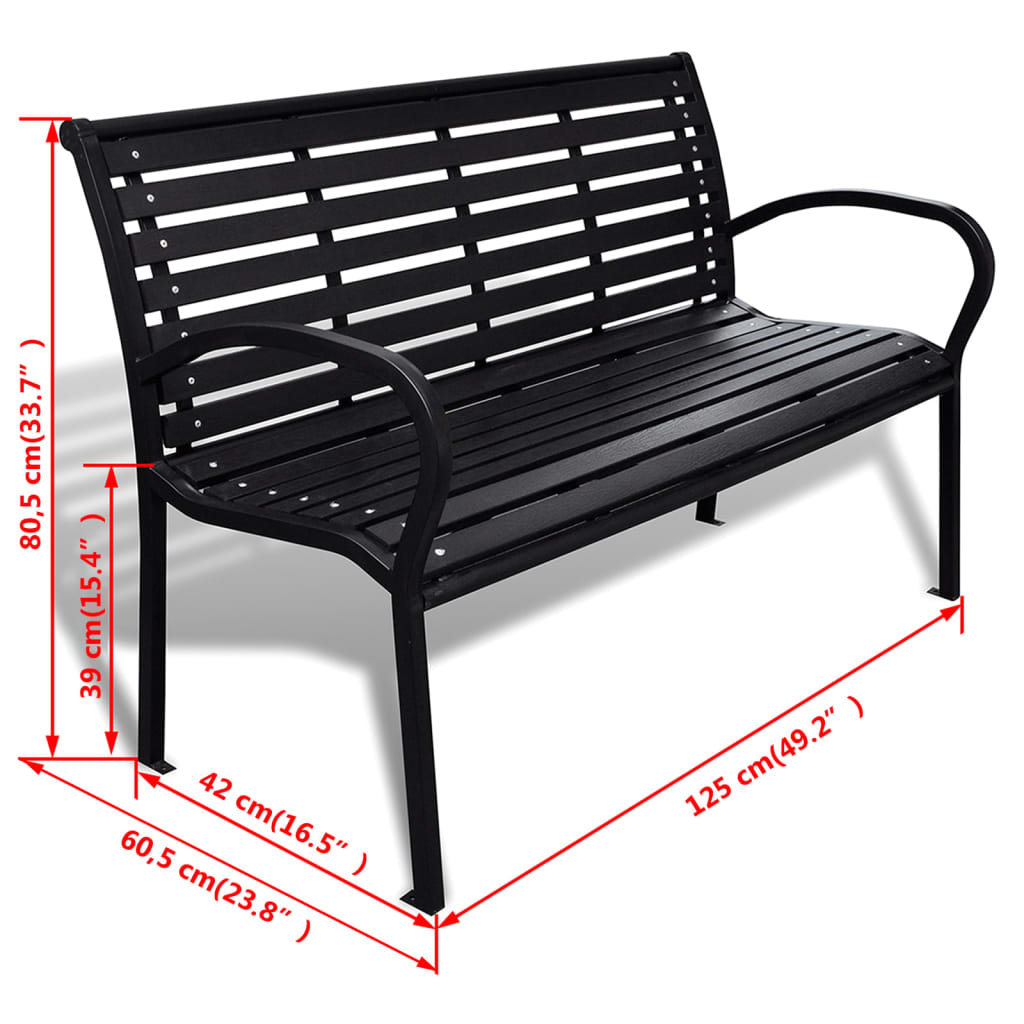 Panchina da Giardino 125 cm Nera in Acciaio e WPC - homemem39