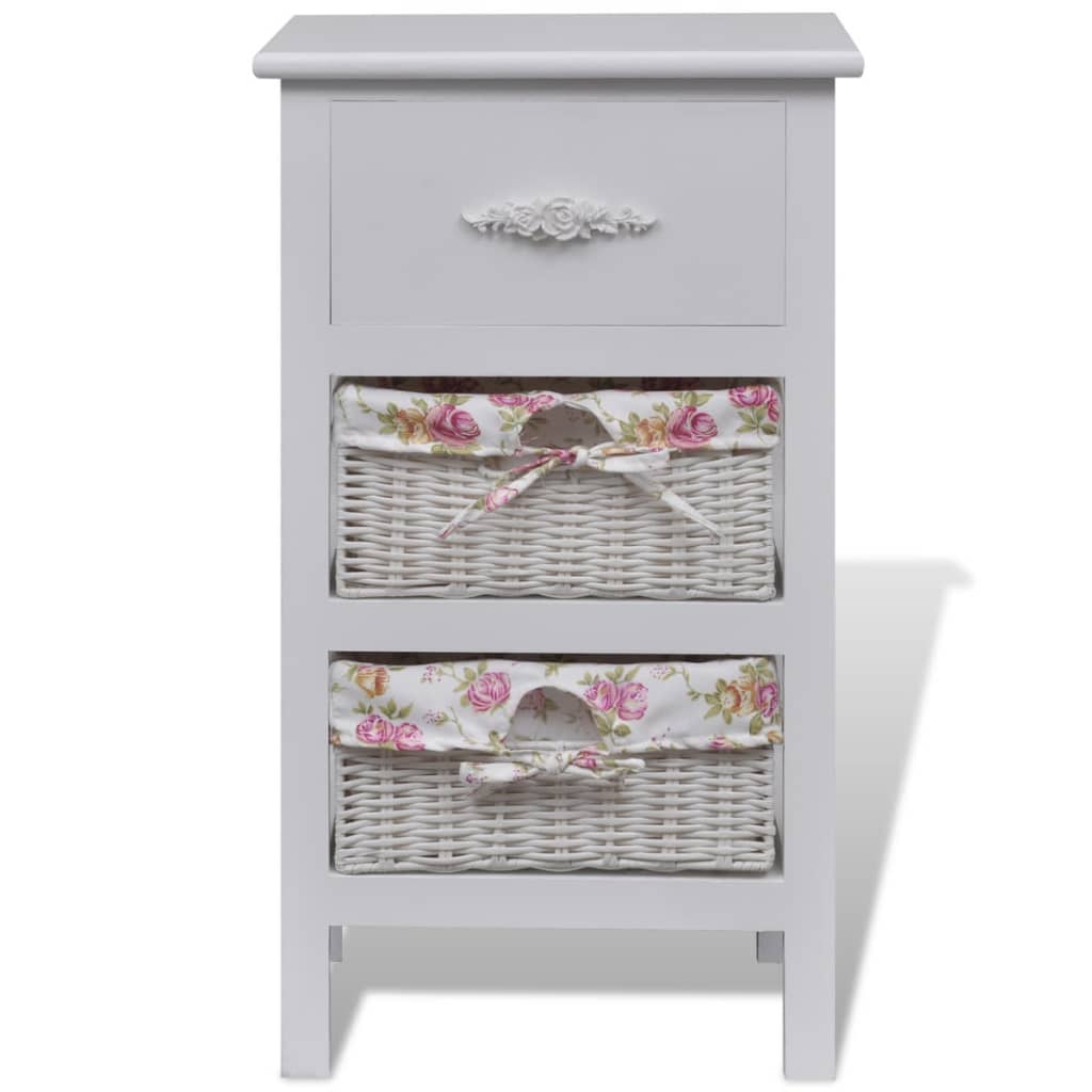 Armadio con 1 Cassetto e 2 Cestini Bianco in Legno di Paulownia | homemem39