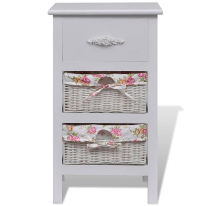 Armadio con 1 Cassetto e 2 Cestini Bianco in Legno di Paulownia | homemem39