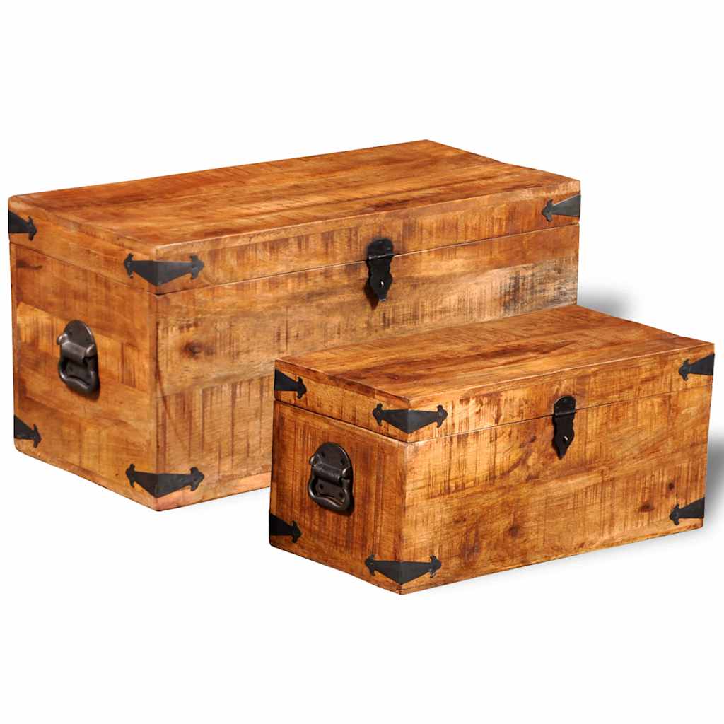 Casse di Stoccaggio 2 pz in Legno Ruvido di Mango - homemem39