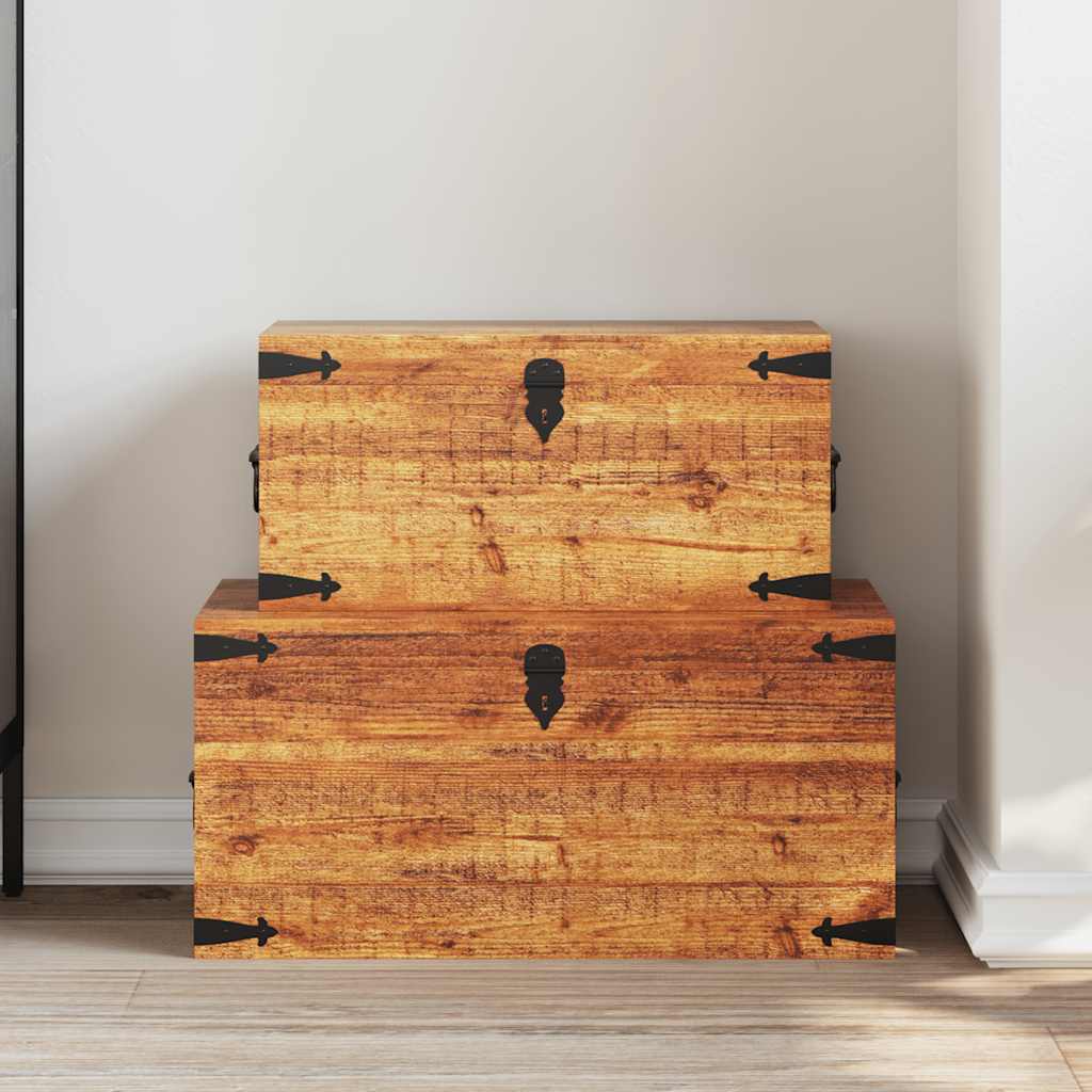 Casse di Stoccaggio 2 pz in Legno Ruvido di Mango - homemem39