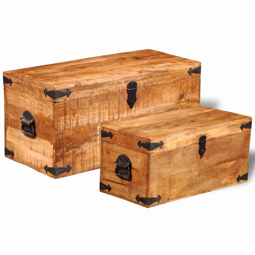 Casse di Stoccaggio 2 pz in Legno Ruvido di Mango - homemem39