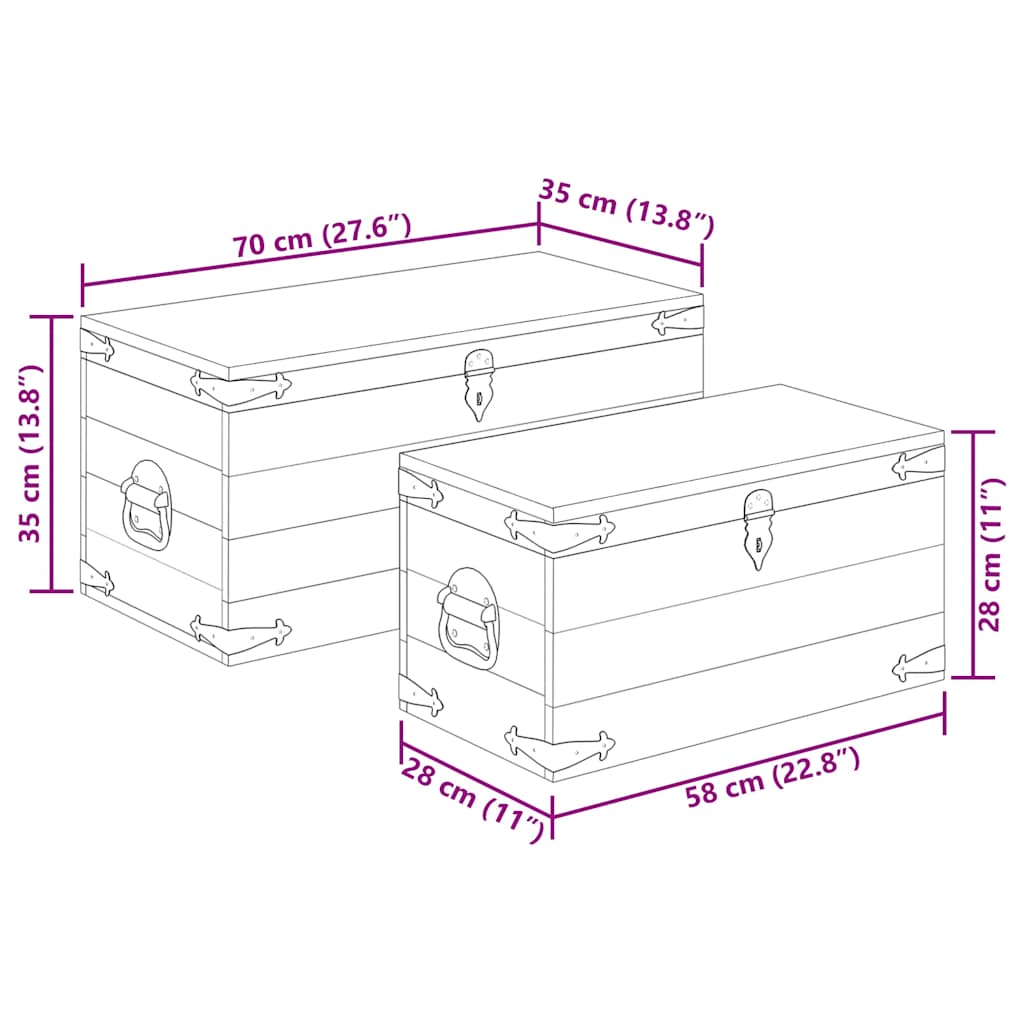 Casse di Stoccaggio 2 pz in Legno Ruvido di Mango - homemem39