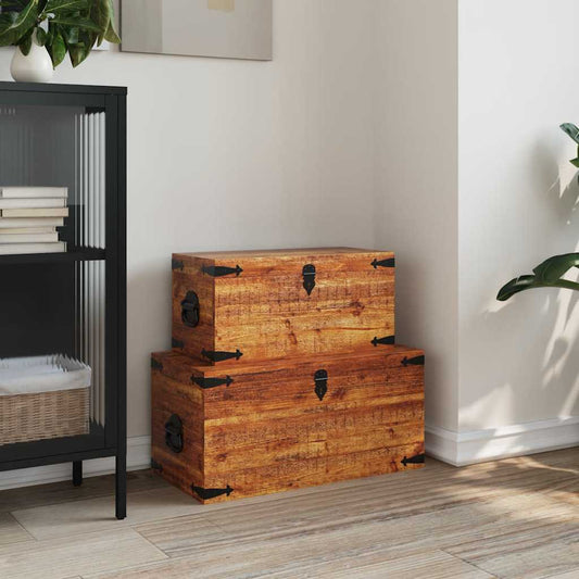 Casse di Stoccaggio 2 pz in Legno Ruvido di Mango - homemem39
