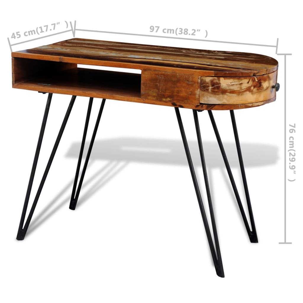 Scrivania in Legno Massello di Recupero con Gambe in Ferro - homemem39