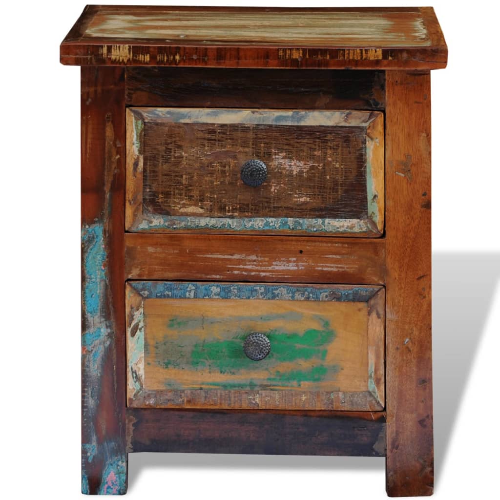 Comodino con 2 Cassetti in Legno Massello di Recupero