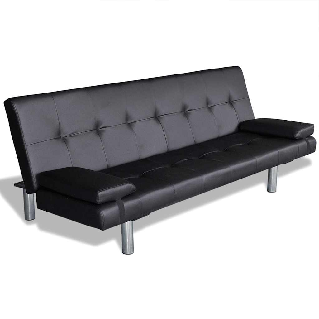 Divano Letto con 2 Cuscini in Similpelle Regolabile Nero | homemem39