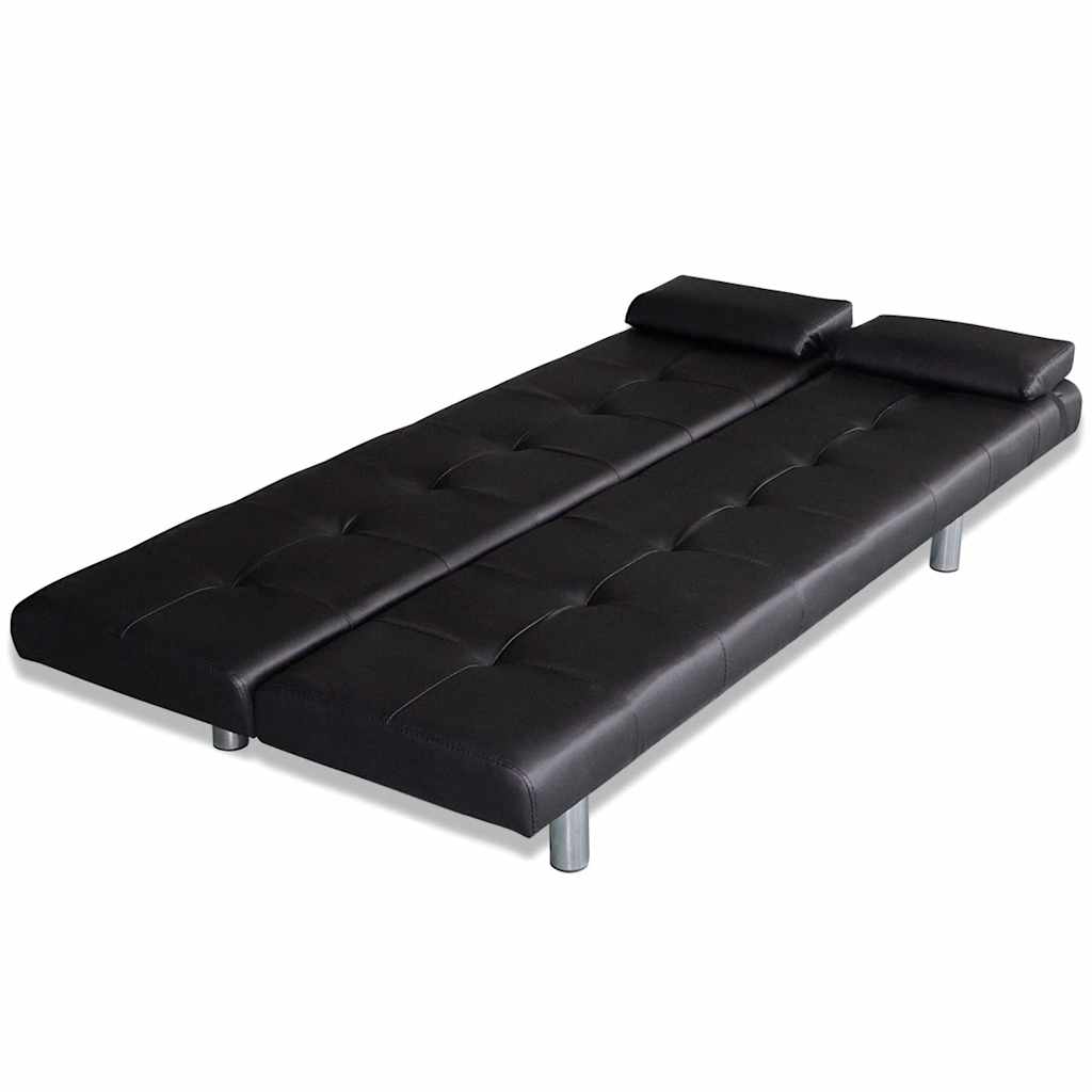 Divano Letto con 2 Cuscini in Similpelle Regolabile Nero | homemem39
