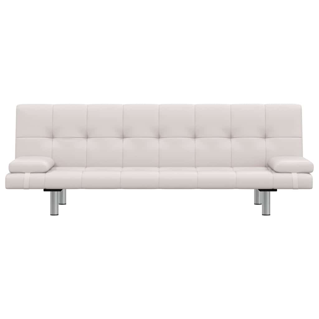 Divano Letto con 2 Cuscini Similpelle Regolabile Bianco Crema - homemem39