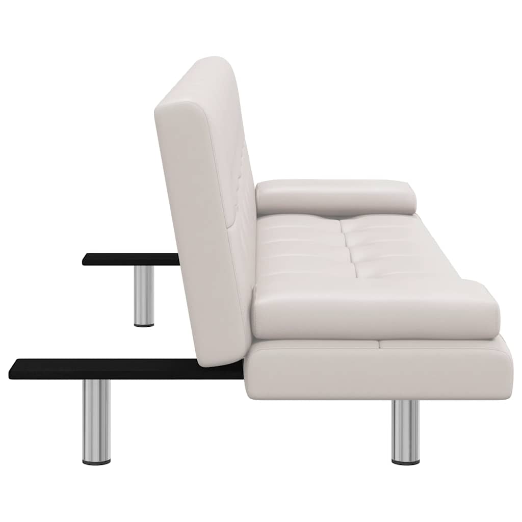 Divano Letto con 2 Cuscini Similpelle Regolabile Bianco Crema | homemem39
