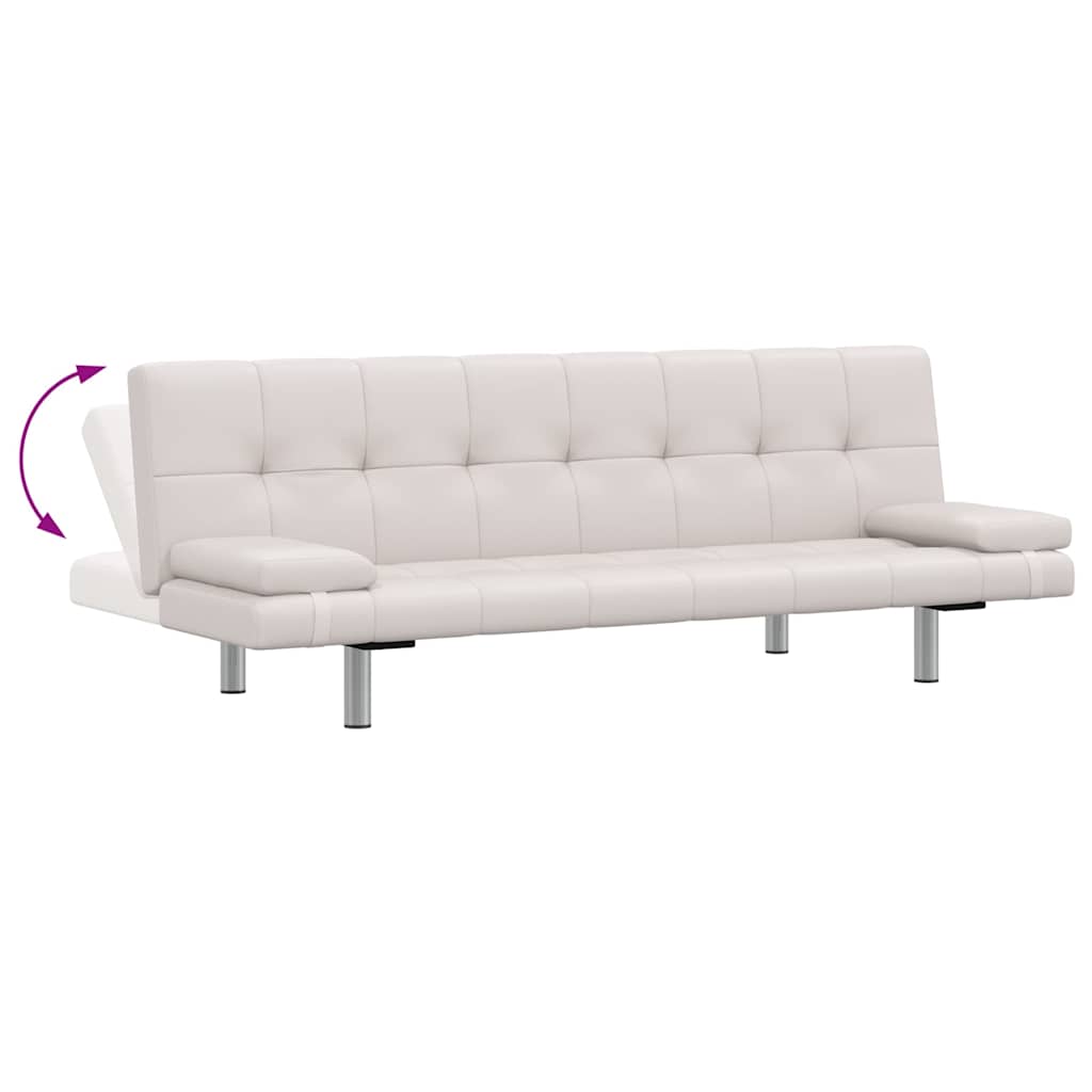 Divano Letto con 2 Cuscini Similpelle Regolabile Bianco Crema - homemem39