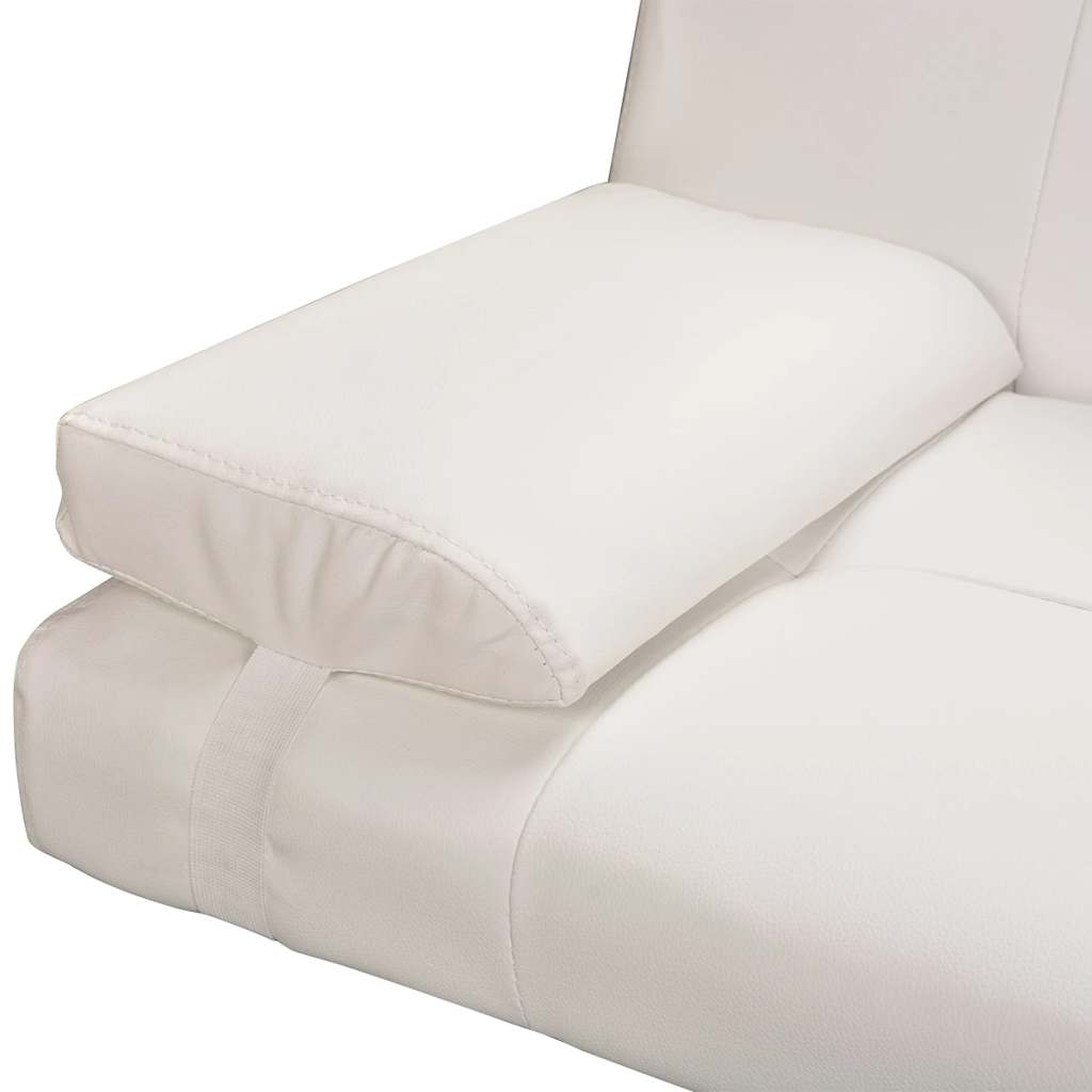 Divano Letto con 2 Cuscini Similpelle Regolabile Bianco Crema - homemem39