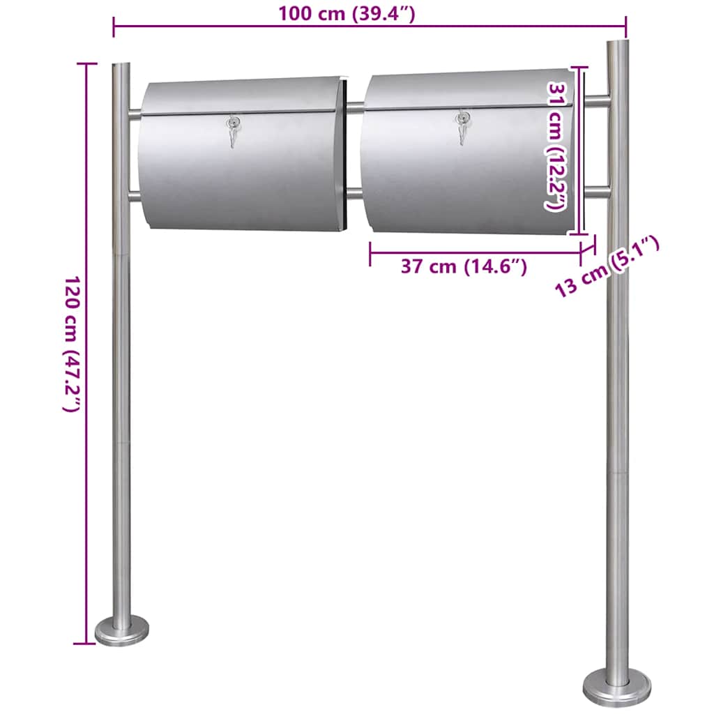 Casetta della Posta Doppia con Supporto in Acciaio Inox - homemem39