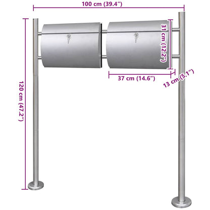 Casetta della Posta Doppia con Supporto in Acciaio Inox - homemem39