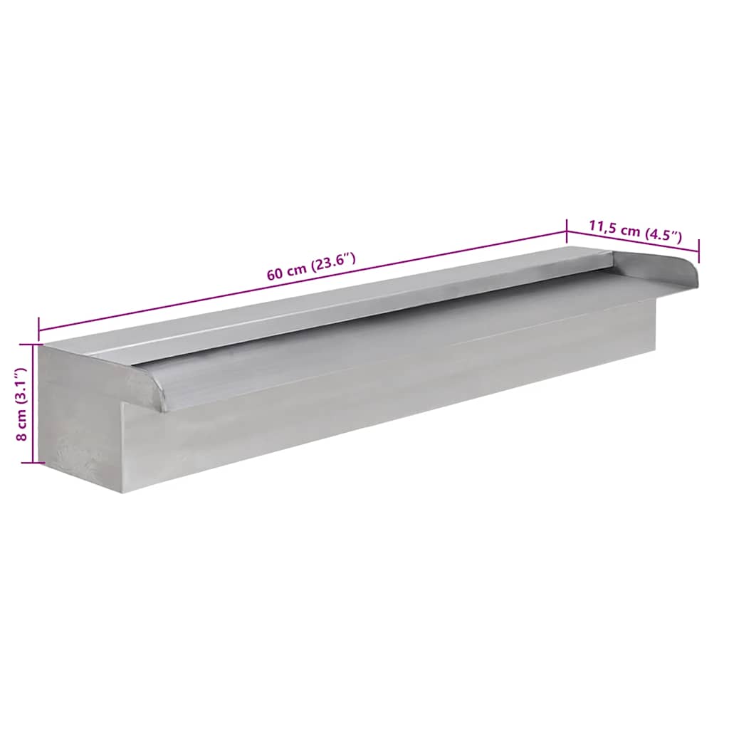 Fontana a Cascata per Giardino Rettangolare Acciaio Inox 60 cm | homemem39